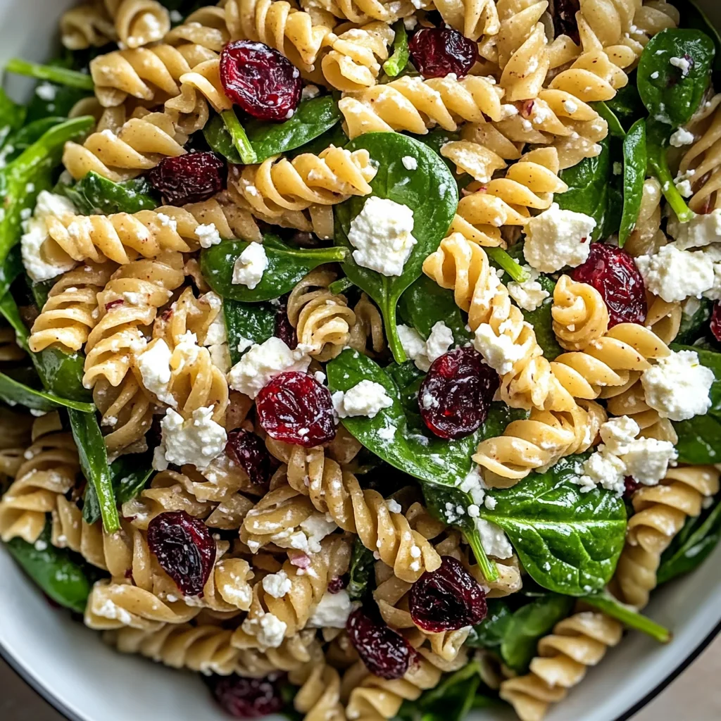 Nutritious Spinach Pasta Salad with Feta and Cranberries