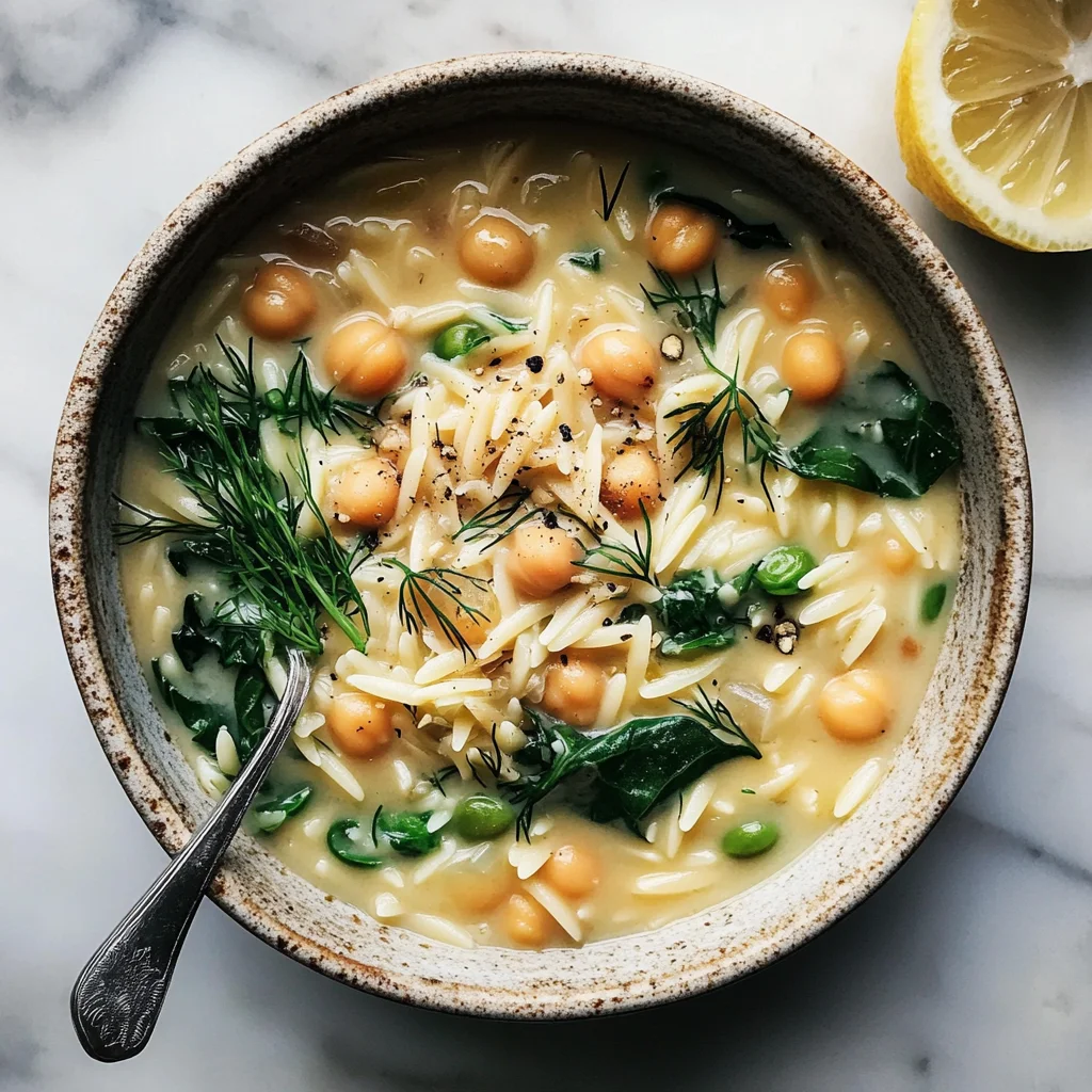 EASY LEMON CHICKPEA ORZO SOUP