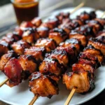 Turkey Bacon Bourbon BBQ Chicken Kebabs
