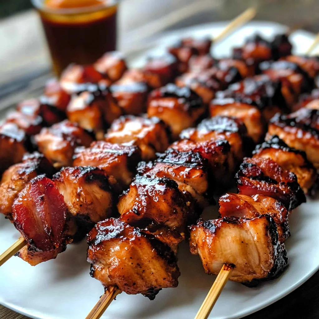 Turkey Bacon Bourbon BBQ Chicken Kebabs